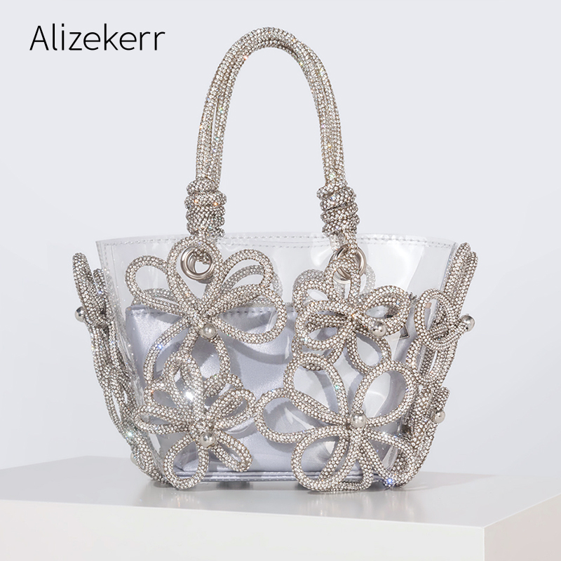 Women'S Bags Holiday - Diamond Flower Transparent Tote Bags Women