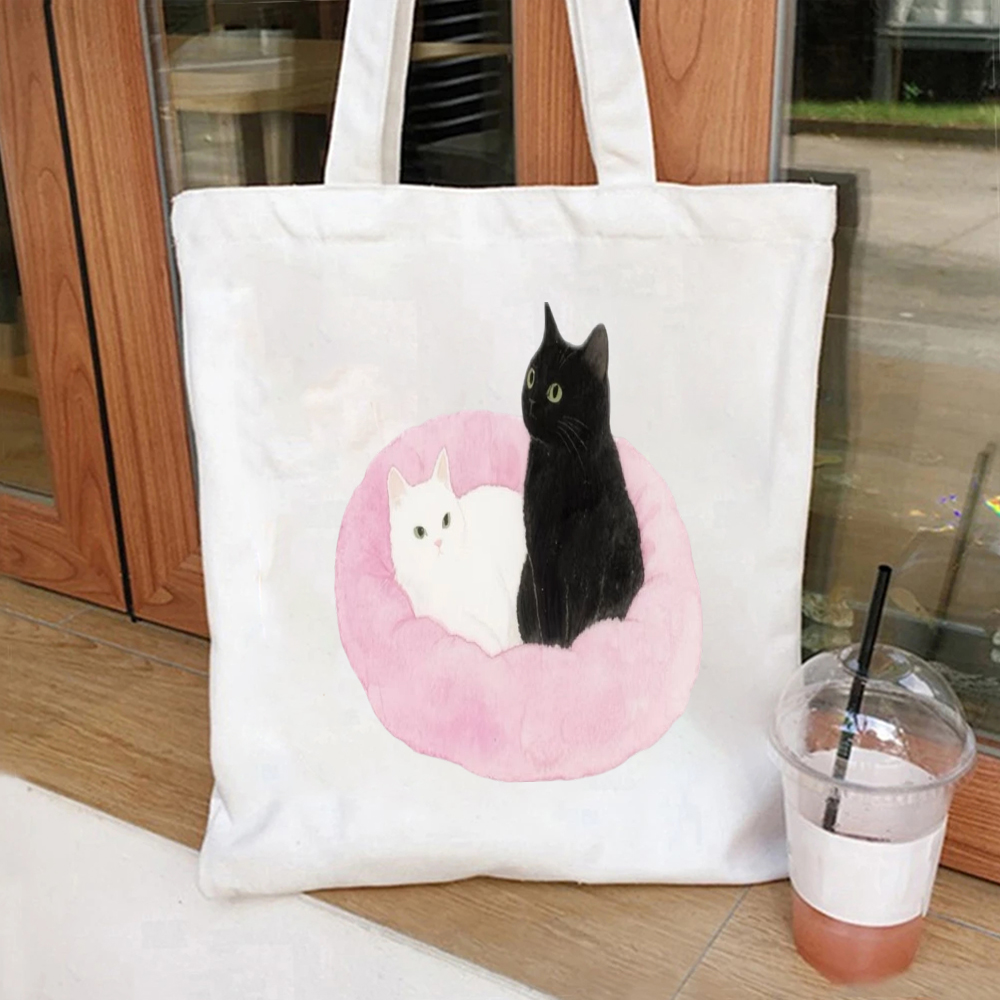 Watercolor Black Cat with Pink - Shopper Tote Canvas review and price